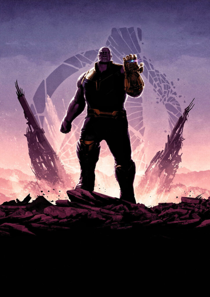 Thanos in Dark Landscape: Intense Avengers Infinity Gauntlet Wallpaper