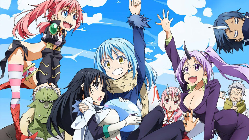 Vibrant That Time I Got Reincarnated as a Slime wallpaper with Rimuru Tempest and friends blue sky