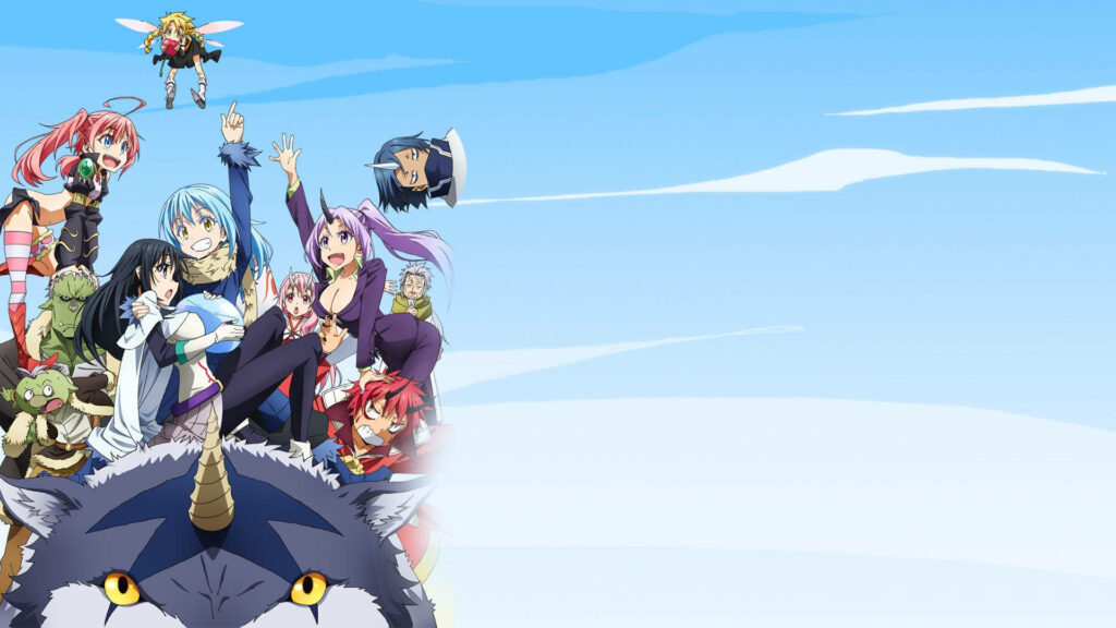 That Time I Got Reincarnated as a Slime wallpaper with Rimuru and friends under blue sky