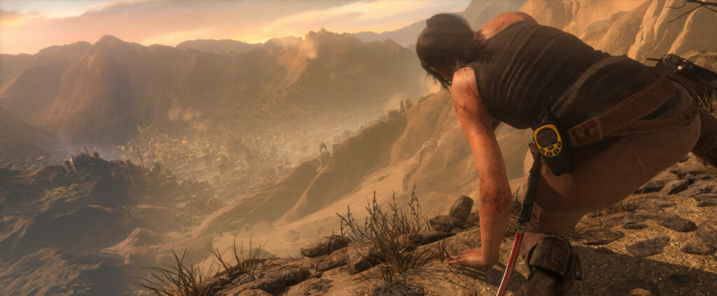 Lost in Mystery: Lara Croft's Heroic Expedition to an Enigmatic Sand-Covered Citadel Wallpaper