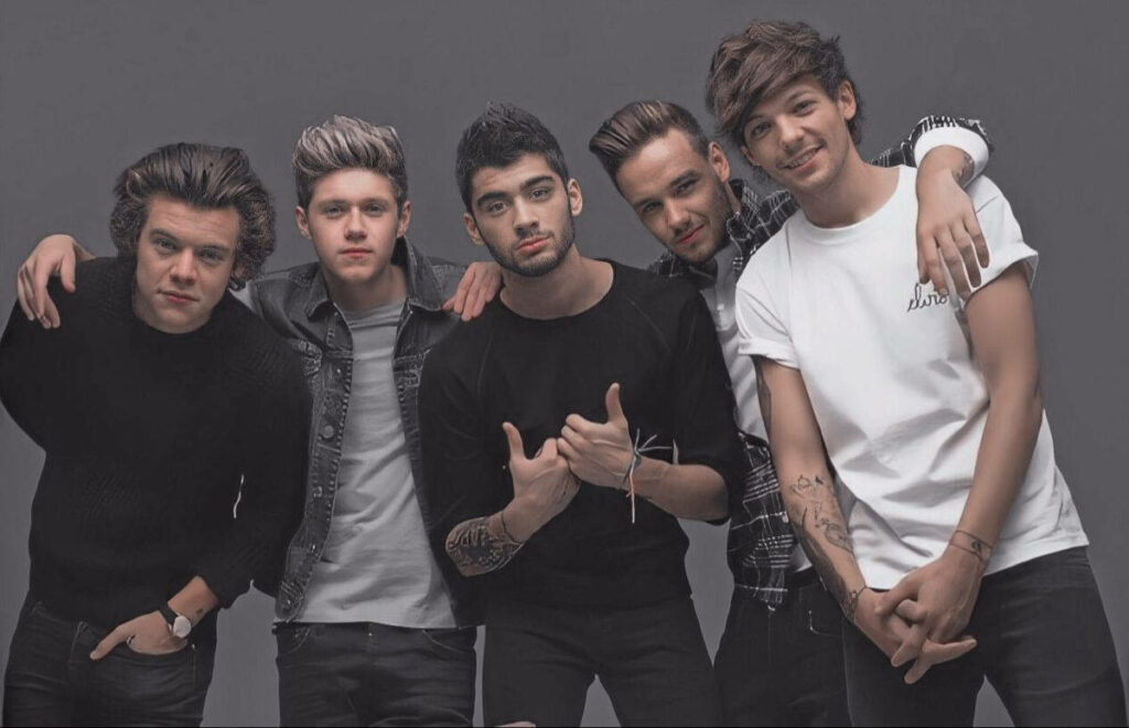 Stylishly United: One Direction Strikes a Pose in Cool Gray Setting Wallpaper