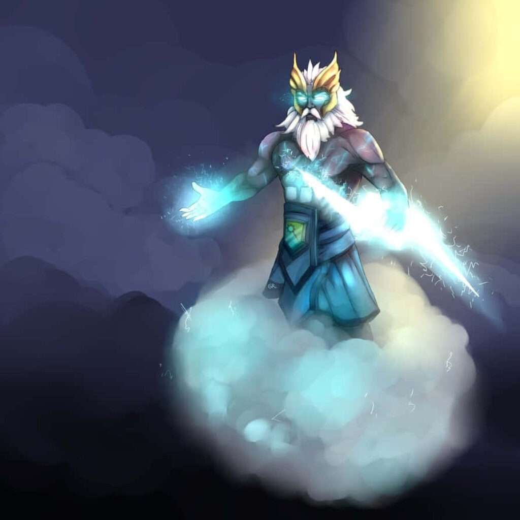 Zeus the Thunder God Eclipses Dota 2 Arena with Electrifying Might in this Raw Energy-Laden Wallpaper