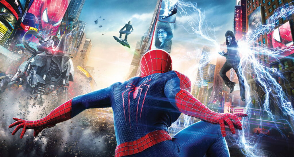 The Amazing Spider HD wallpaper showing Spiderman battling powerful enemies in action