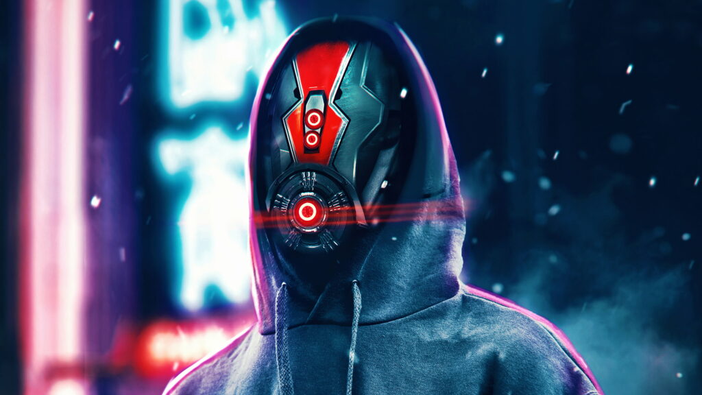 Mysterious Cybernetic Creation: An Anonymous Hooded Robot in Futuristic Digital Scifi Artwork Wallpaper