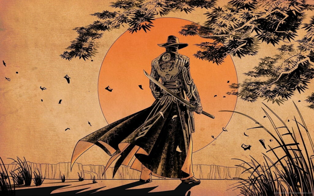 Samurai: A Digital Art HD Wallpaper with a Man Wearing Hat Holding Sword Painting