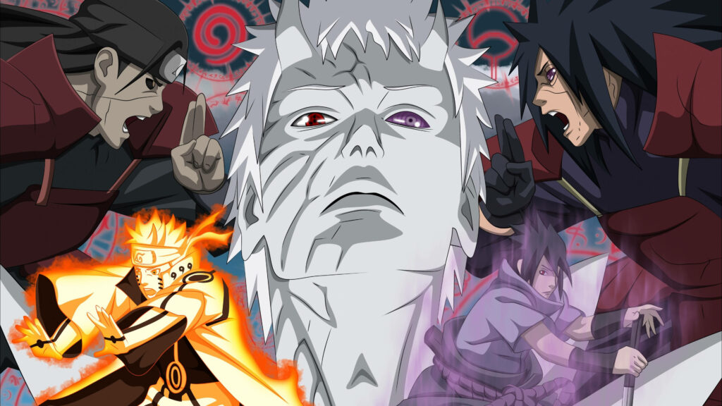 The Epic Clash of Power: Naruto, Obito, Sasuke, Hashirama, and Madara Unleash Ultimate Techniques in 4K Wallpaper