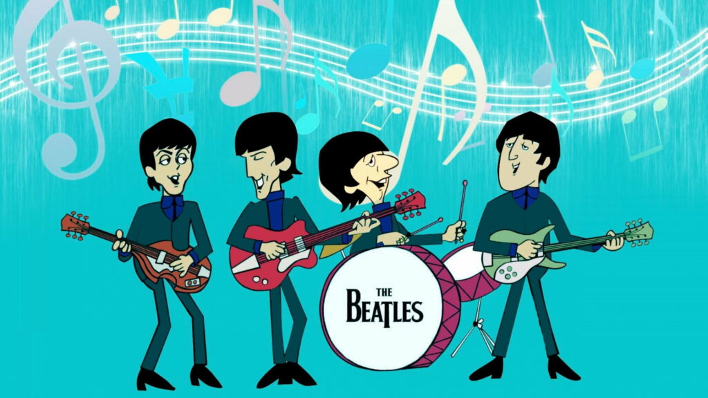 Rockin' the Stage: The Beatles Cartoon Band Strikes a Musical Hop Wallpaper