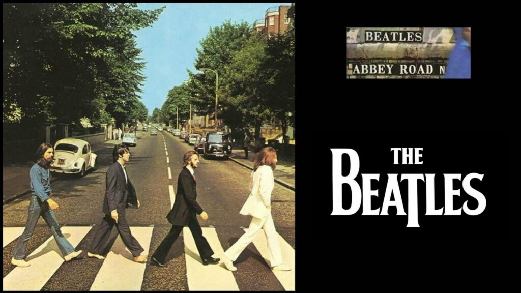 Iconic Apple Music Journey: The Beatles at Abbey Road in Sixties and Seventies Groove Wallpaper