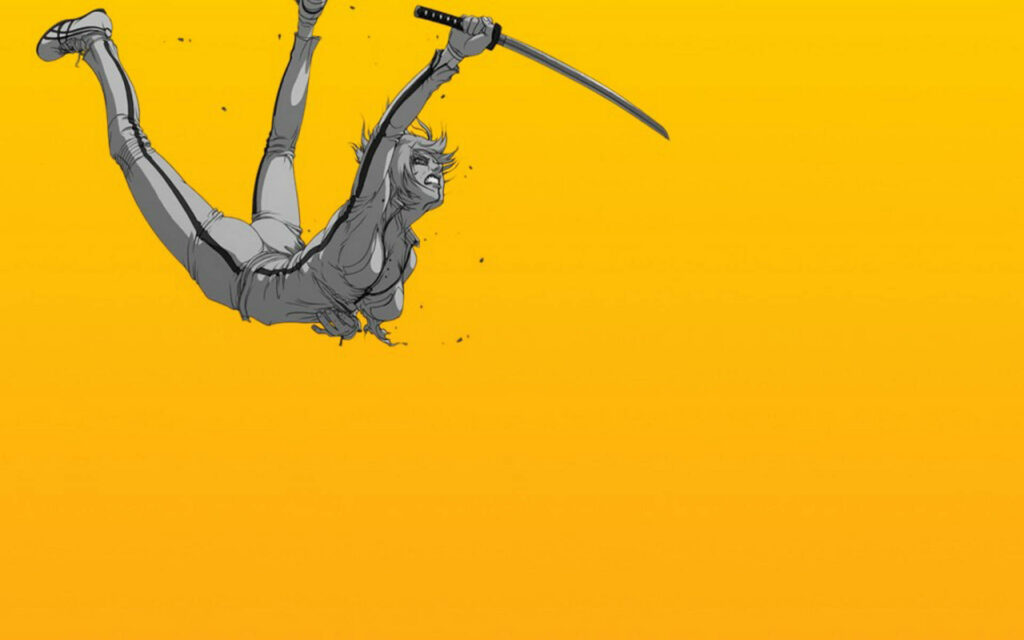 The Resilient Bride: A Monochrome Artwork Paying Tribute to Kill Bill's Vibrant Aesthetic Wallpaper