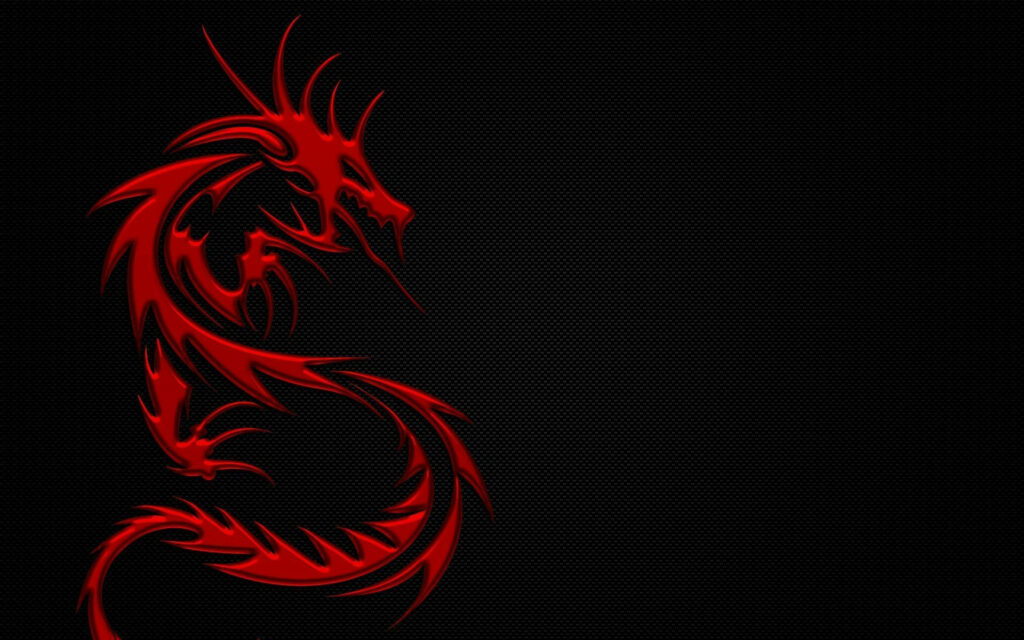 Fiery Elegance: Red Embossed Dragon Logo on Textured Black Wallpaper