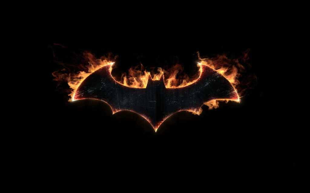 Blazing Dark Knight: A Fiery Batman Logo Wallpaper for Your Desktop Screen