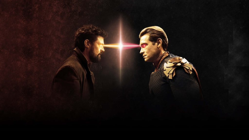 Billy Butcher versus Homelander intense laser eyes standoff cinematic wallpaper background