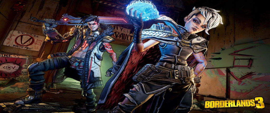 Dynamic Borderlands 3 Wallpaper with Futuristic Characters and Graffiti Background