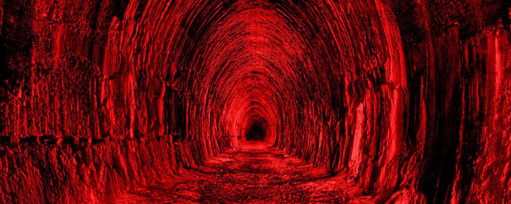 Crimson Passage: Journey into the Enigmatic Abyss - Captivating Red Ultra Wide HD Background Wallpaper