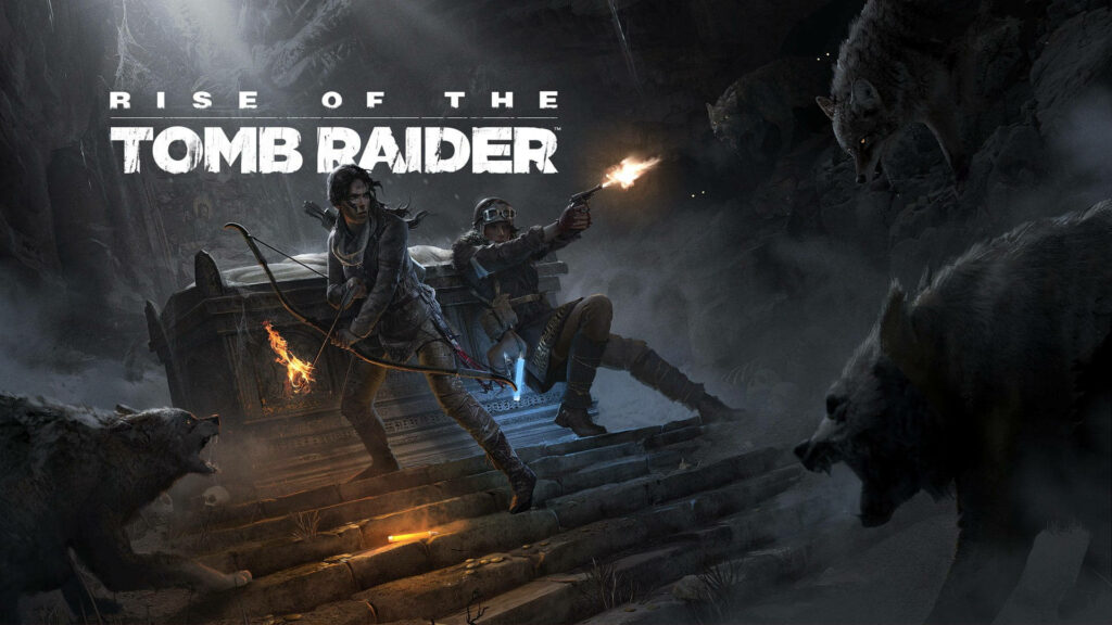 Unyielding Expedition: Lara Croft and Her Companion Brave Killer Wolves on a Quest to Uncover the Sacred Tomb - The Rise of the Tomb Raider Adventure Wallpaper