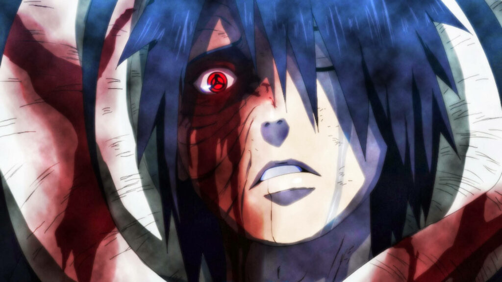 Obito Uchiha's Intense Sharingan: A Striking Anime Wallpaper