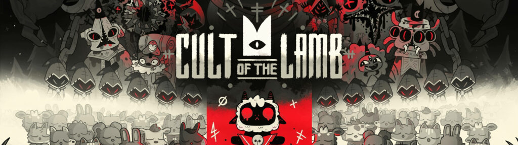 Cult of the Lamb: A Striking 5120x1440 Image Unveiling the Game's Intriguing Monochrome Cast Wallpaper