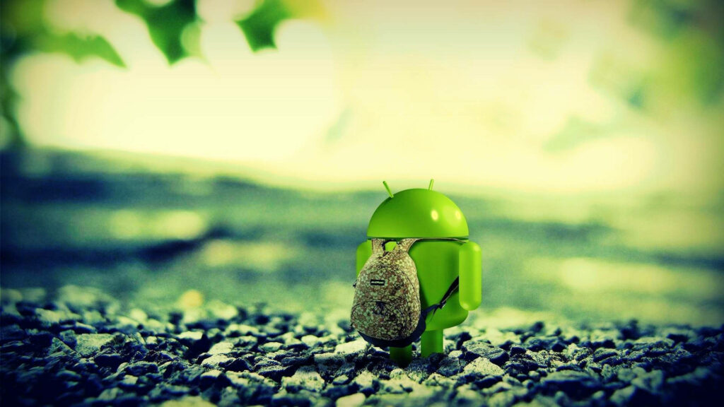The Green Android Robot Embarks on an Adventure: An Enchanting Full HD Tablet Background Wallpaper
