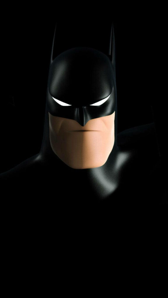 3D Batman wallpaper cartoon Dark Knight emerging from shadows high contrast dark mobile background