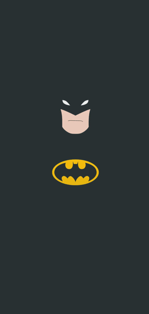 Dark Knight Minimalism: Batman's Iconic Face and Logo Set Against a Gray Backdrop for Iphone Wallpaper