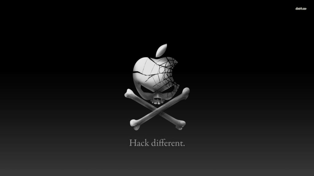 Sinister Synergy: A Dark Blend of Apple, Skull, and Hacking Elements in a Striking Wallpaper
