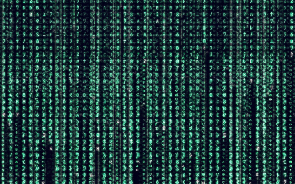 The Matrix Future: Neon Turquoise Cyber Cityscape Wallpaper