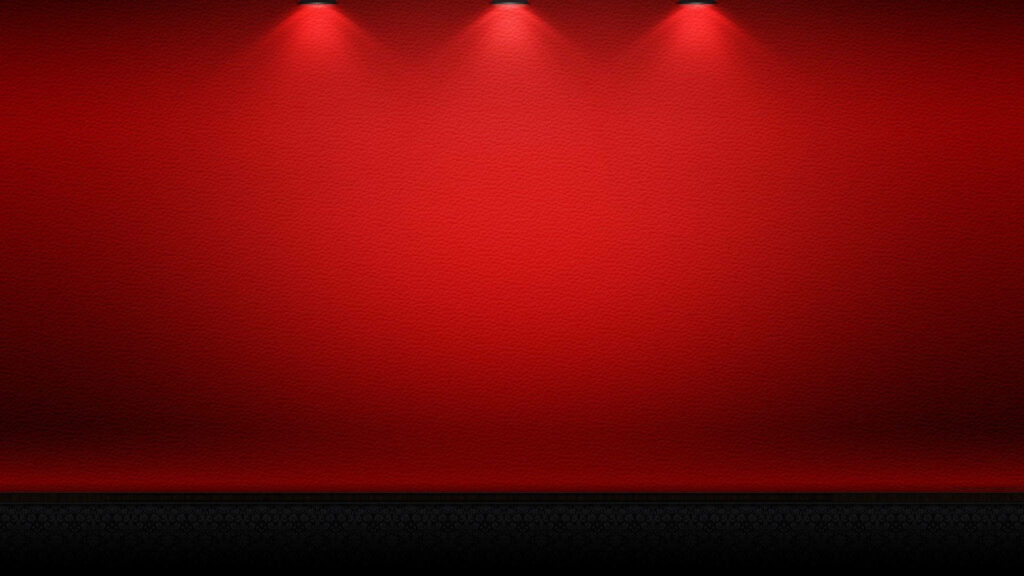 Red theater stage wallpaper with textured crimson backdrop and three spotlight beams