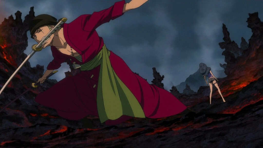 Epic Clash: Roronoa Zoro and AIN's Fierce Duel Unleashed Wallpaper