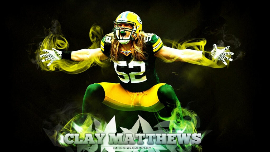 Expressive NFL Artwork: Captivating Visuals Reflecting Clay Matthews' Time with Green Bay Packers Wallpaper in 1080p Full HD 1920x1080 Resolution