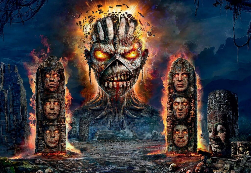Soulful Iron Maiden Warriors rock the Book of Souls – QHD Wallpaper featuring Janick, Steve, Adrian, Dave, Bruce, Eddie, and Nicko!