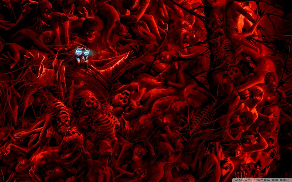 Chamber of Eternal Torment: A Ghoulish Composition of Deathly Crimson Wallpaper