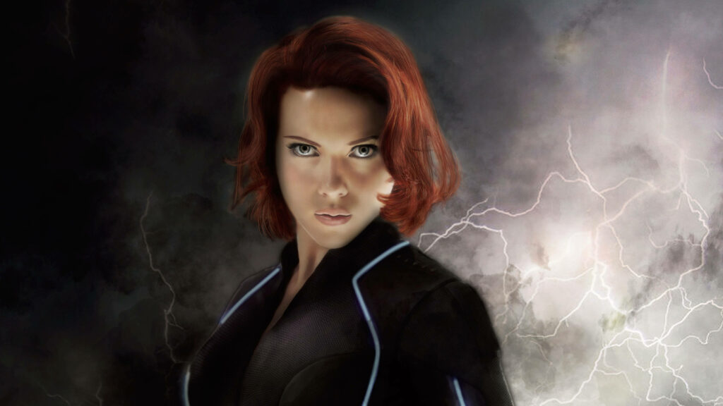 Thunderous Beauty: Black Widow Strikes in 4K Wallpaper