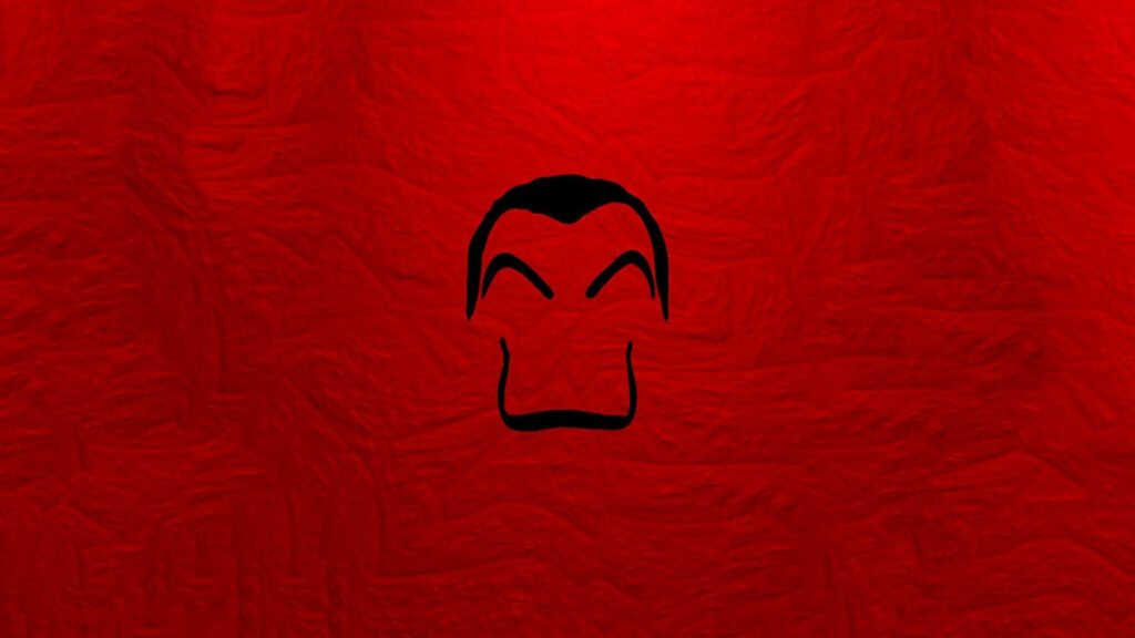 Minimalistic Red Portrait: Dali Mask from Money Heist Captures Intrigue and Mystery Wallpaper