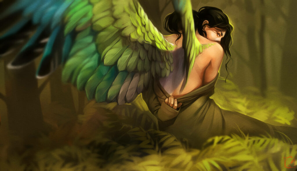 Heavenly Haven: Angelic Girl with Emerald Wings Wallpaper