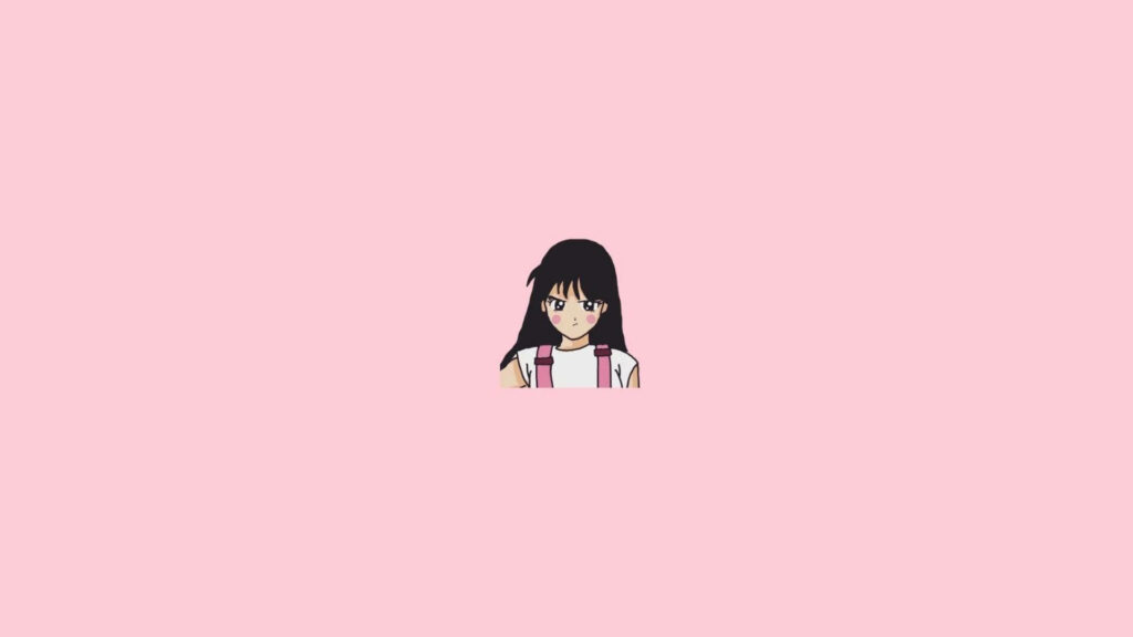 Enchanting Anger: A Captivating Girl in a White Top Amidst a Pastel Pink Dreamland Wallpaper