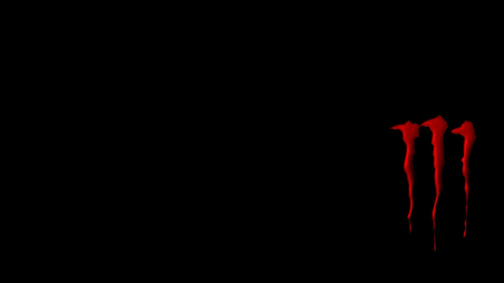 Minimalist Monster Energy claw logo in red dripping effect on dark black background wallpaper