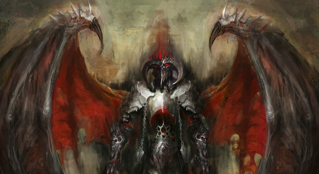 Demonic Majesty: Behold the Impressive Coolness of a Metallic Devil with Flipped Horns and Majestic Wings Wallpaper