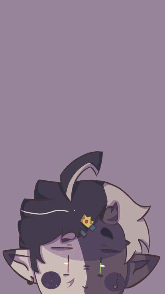 Vibrant Contrasts: The Duality of Ranboo's Two-toned Face against a Mesmerizing Violet Backdrop Wallpaper