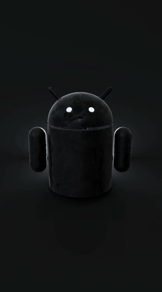 Gritty 3D Render of a Mysterious Android Dark Logo Against a Black Grunge Background Wallpaper