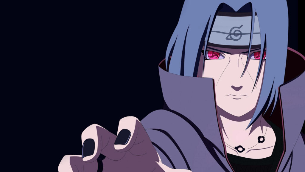 The Mysterious Aura: Sasuke's Mesmerizing Headshot Immersed in a Dark Cloak against a Captivating Black Backdrop - An Aesthetic Sasuke Background Wallpaper