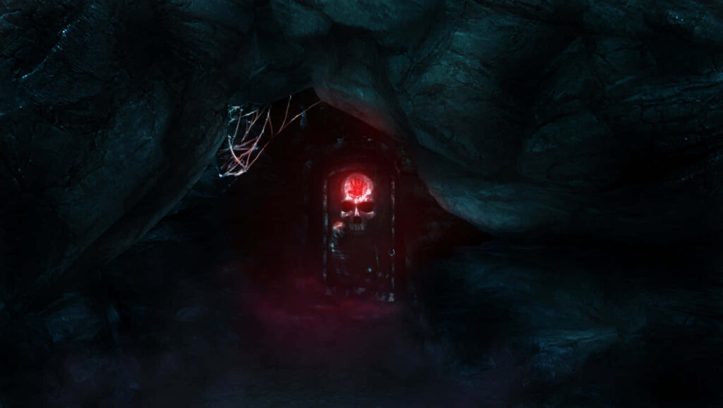 The Enigmatic Portal: Unveiling the Dark Brotherhood's Cave Entrance - Immersive Dark Brotherhood Background Art Wallpaper