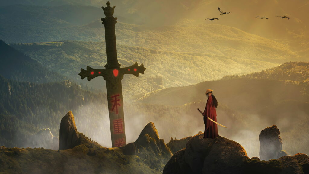Slicing Through Myth: A Majestic Samurai Masterpiece Wallpaper