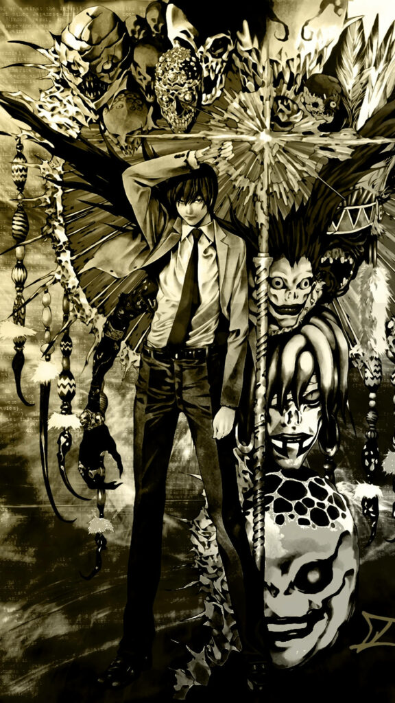 Dreadful Encounter: Shinigami's Veiled Gaze Towards the Ethereal Realm Wallpaper