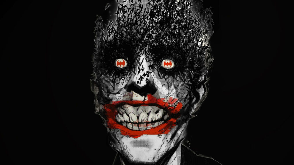 Bats Unleashed: A Breathtaking Joker Portrait Dissolving into a Flight of Darkness Wallpaper