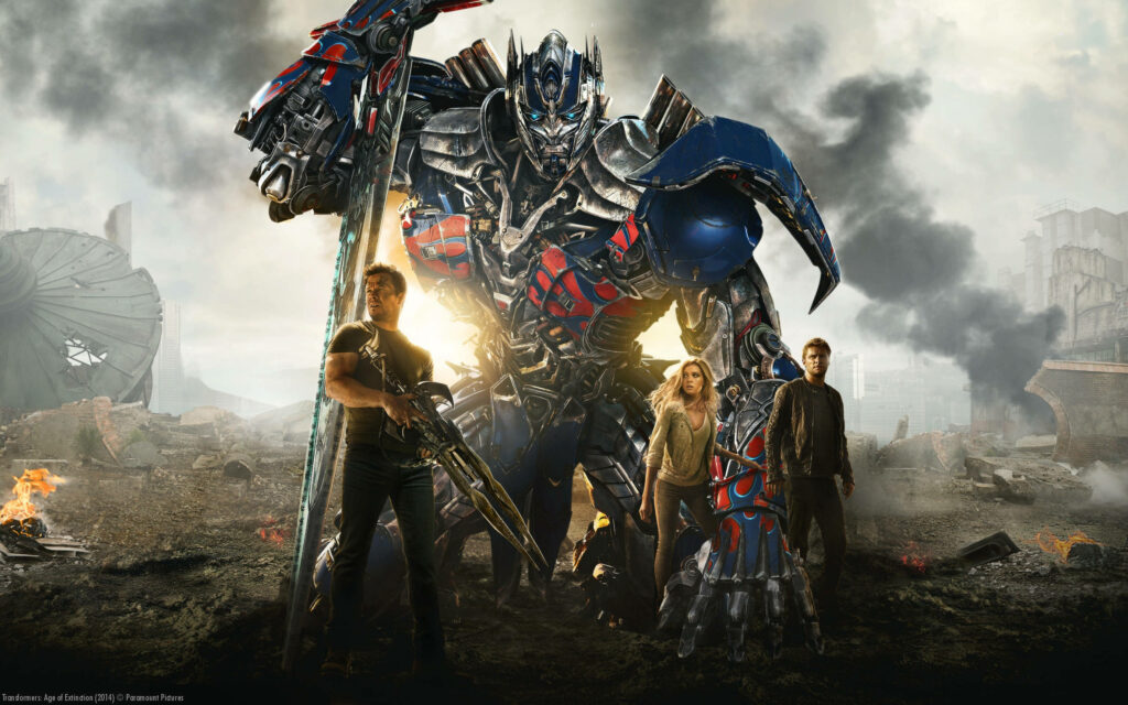 Transformers 4 Unleashed: Optimus Prime Leads the Charge in Epic Film Poster Wallpaper
