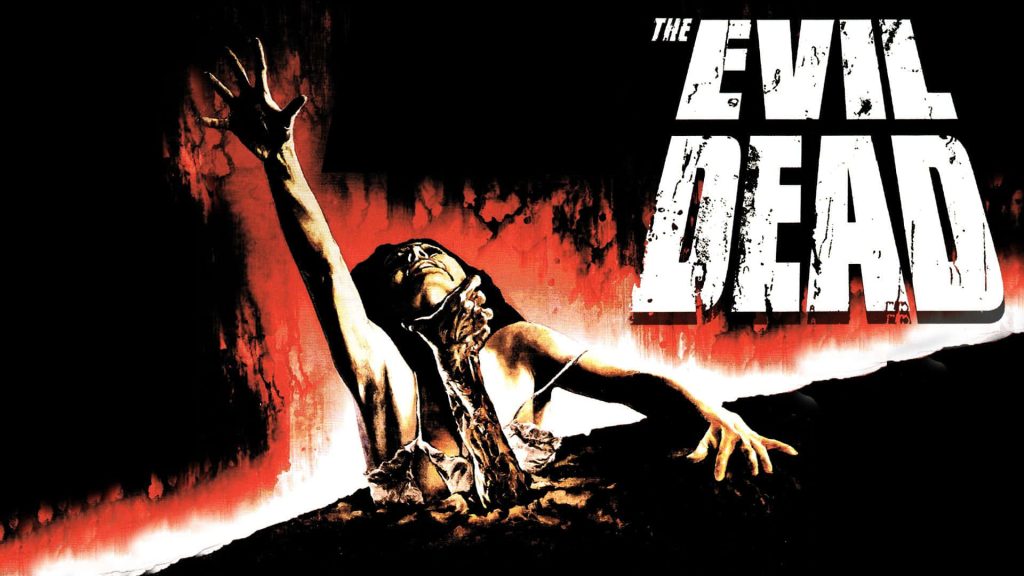 The Evil Dead 1981 poster art woman dragged by demon with red black white horror wallpaper