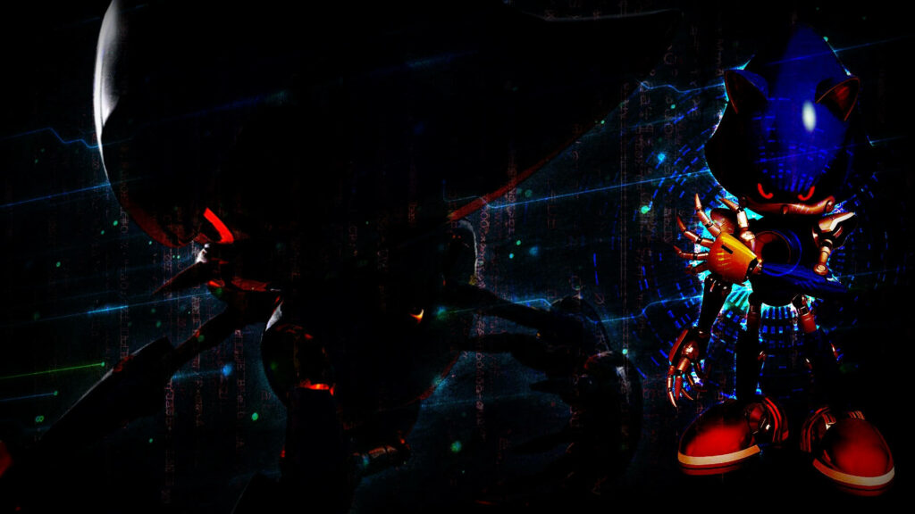 Enigmatic Futuristic Artwork: Dark Sonic Metal Robotic Concept Unveiled Against Abstract Background Wallpaper