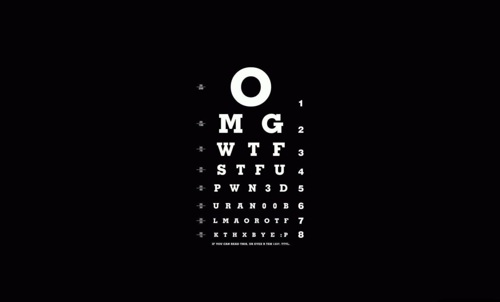 Visual Perception Assessment: Descending Sizes of Letters Challenge on Black Background Wallpaper