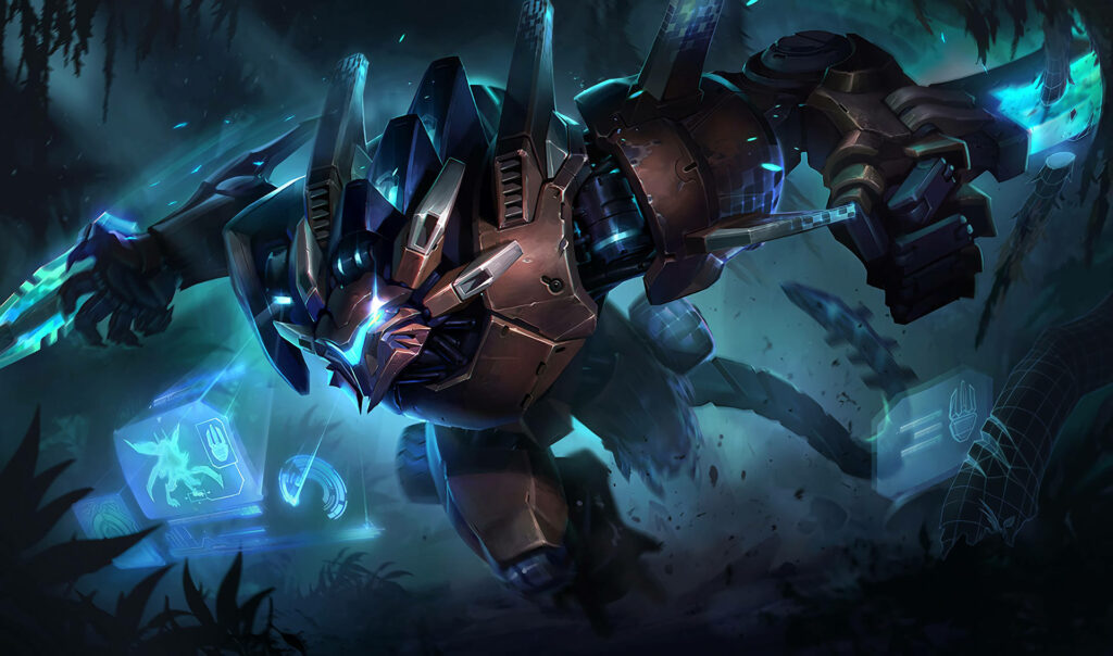 The Beast Unleashed: A Striking 3D Tribute to Rengar, the Venerated Vastayan Trophy Hunter - Mesmerizing League of Legends Backdrop Wallpaper
