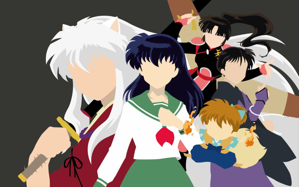 Colorful Cast of Inuyasha - 4K Anime Wallpaper featuring Inuyasha, Shippō, Kagome, Miroku, and Sango